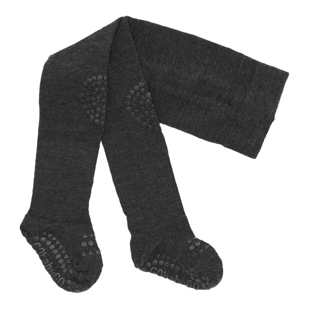 Non-slip crawling tights with grip for babies and toddlers- Merino Wool - Dark Grey Melange