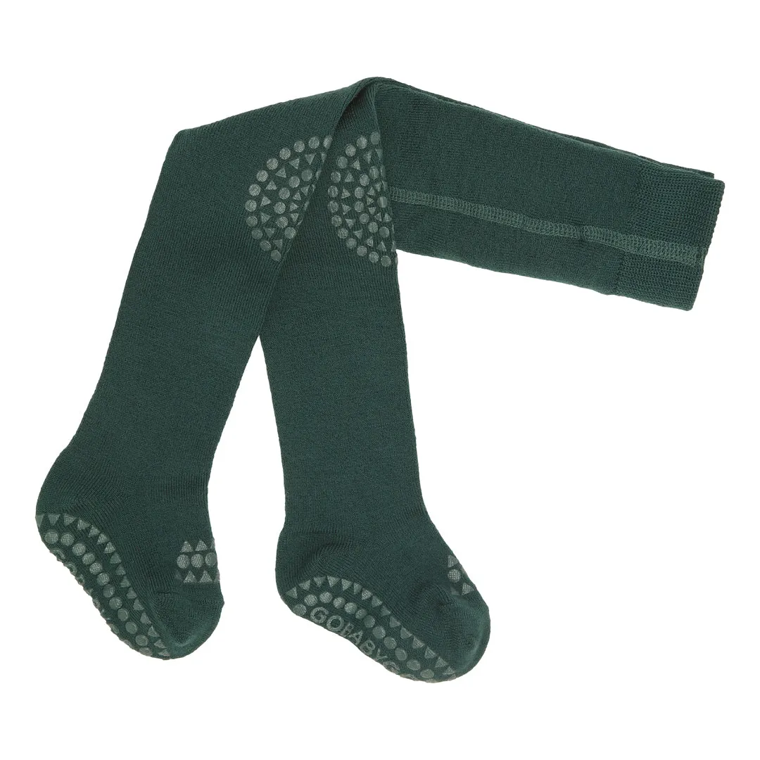 Non-slip crawling tights with grip for babies and toddlers- Merino Wool - Forest Green