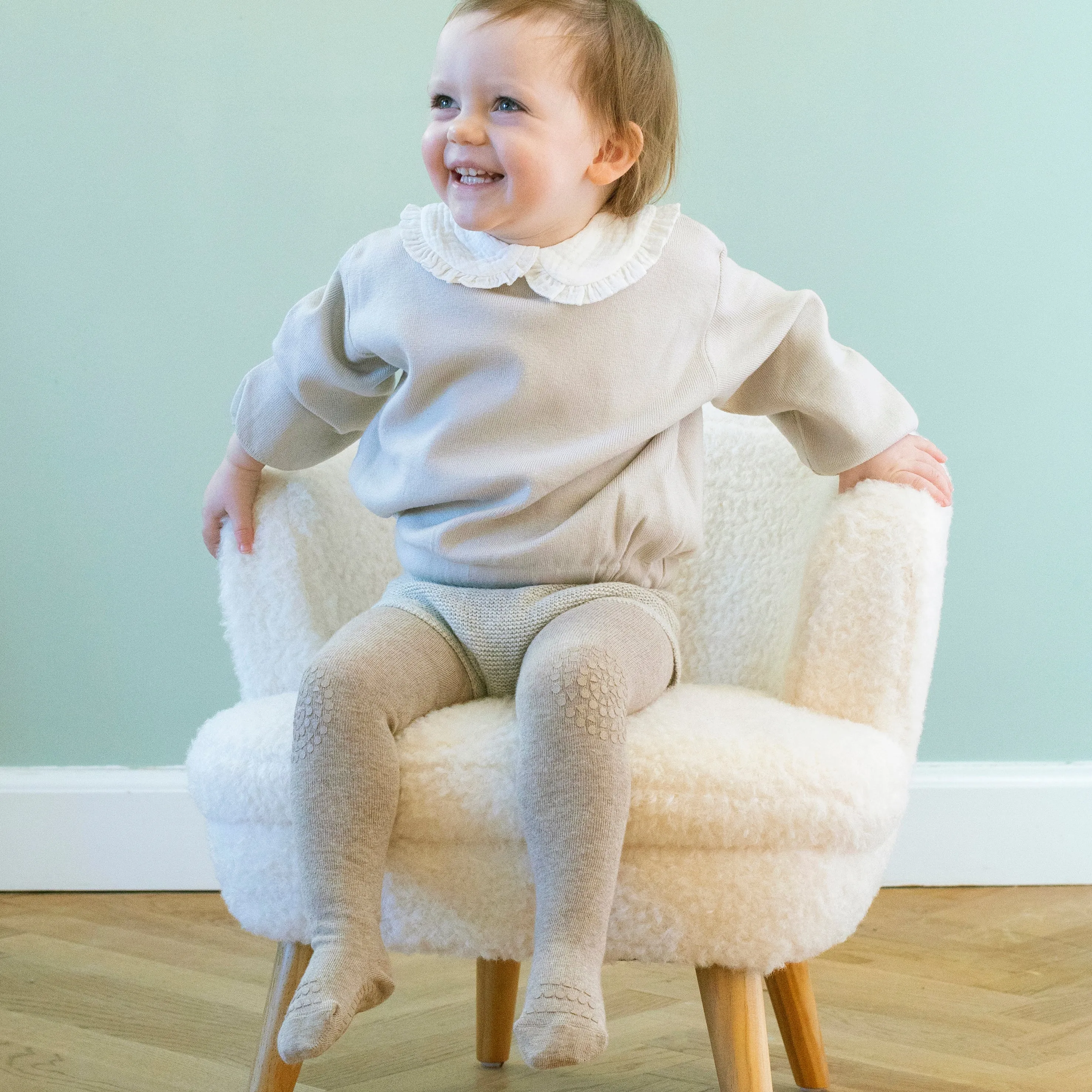 Non-slip crawling tights with grip for babies and toddlers- Merino Wool - Sand