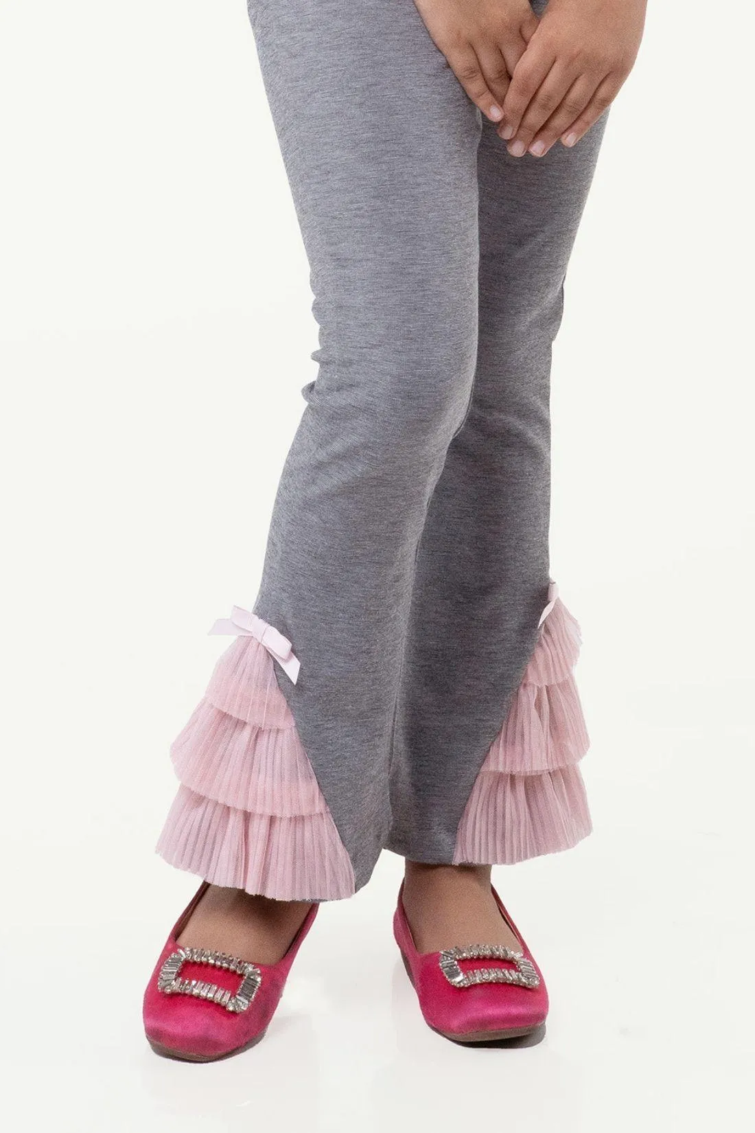 One Friday Varsity Chic Grey Bell Bottoms with Baby Pink Frills