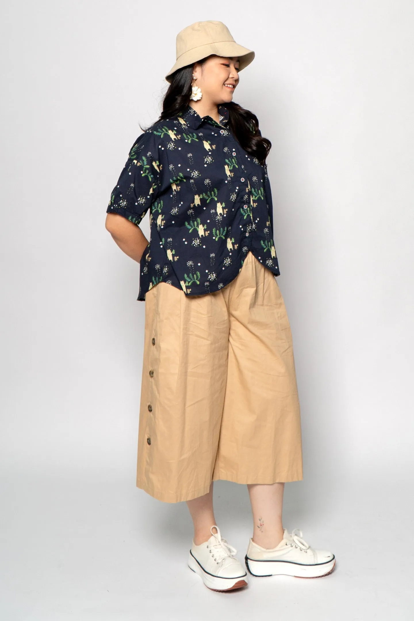 Oscar Button Culottes in Khaki