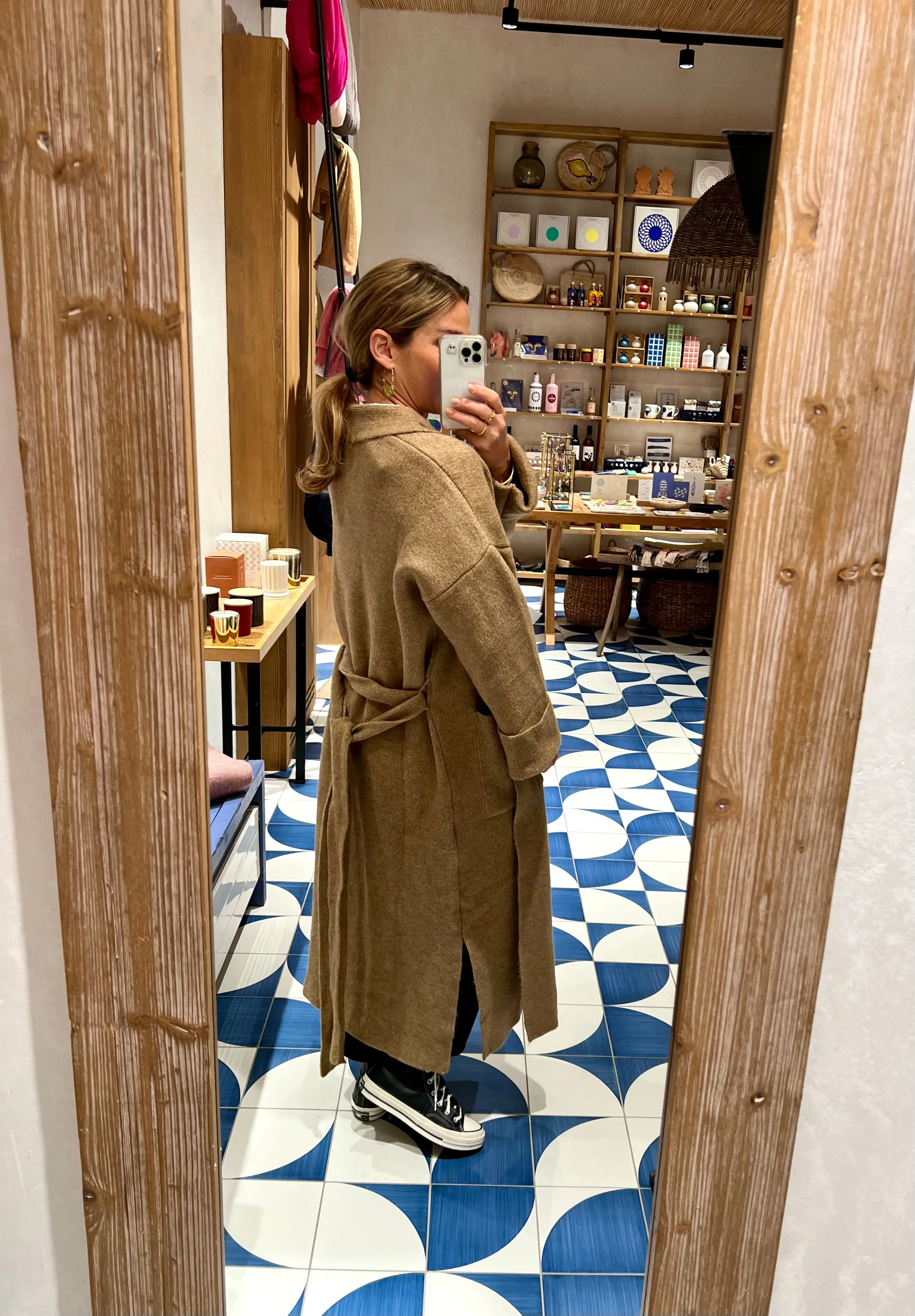 OVERSIZED KNIT COAT WITH BELT CAMEL