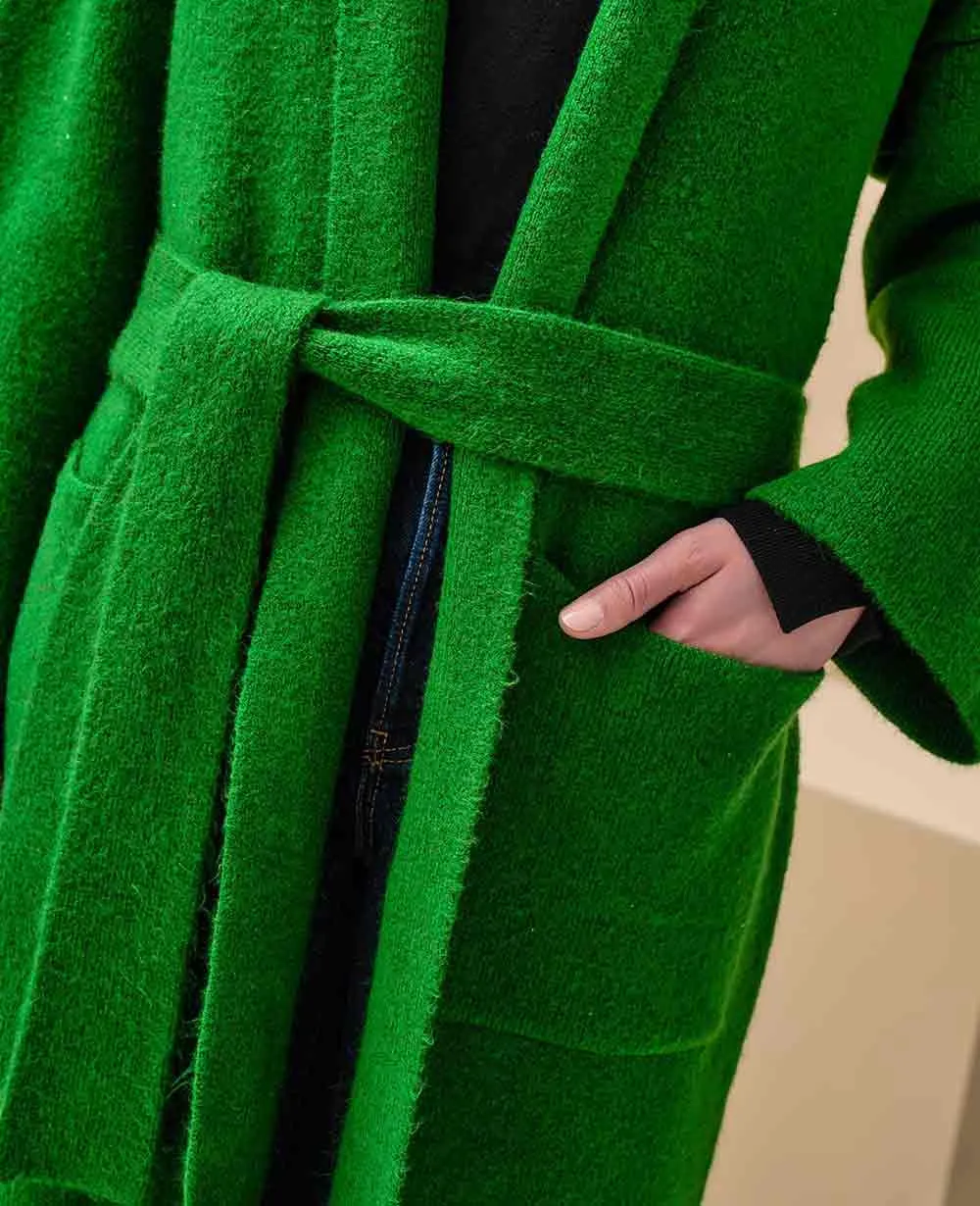 OVERSIZED KNIT COAT WITH BELT GREEN