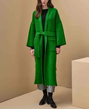 OVERSIZED KNIT COAT WITH BELT GREEN