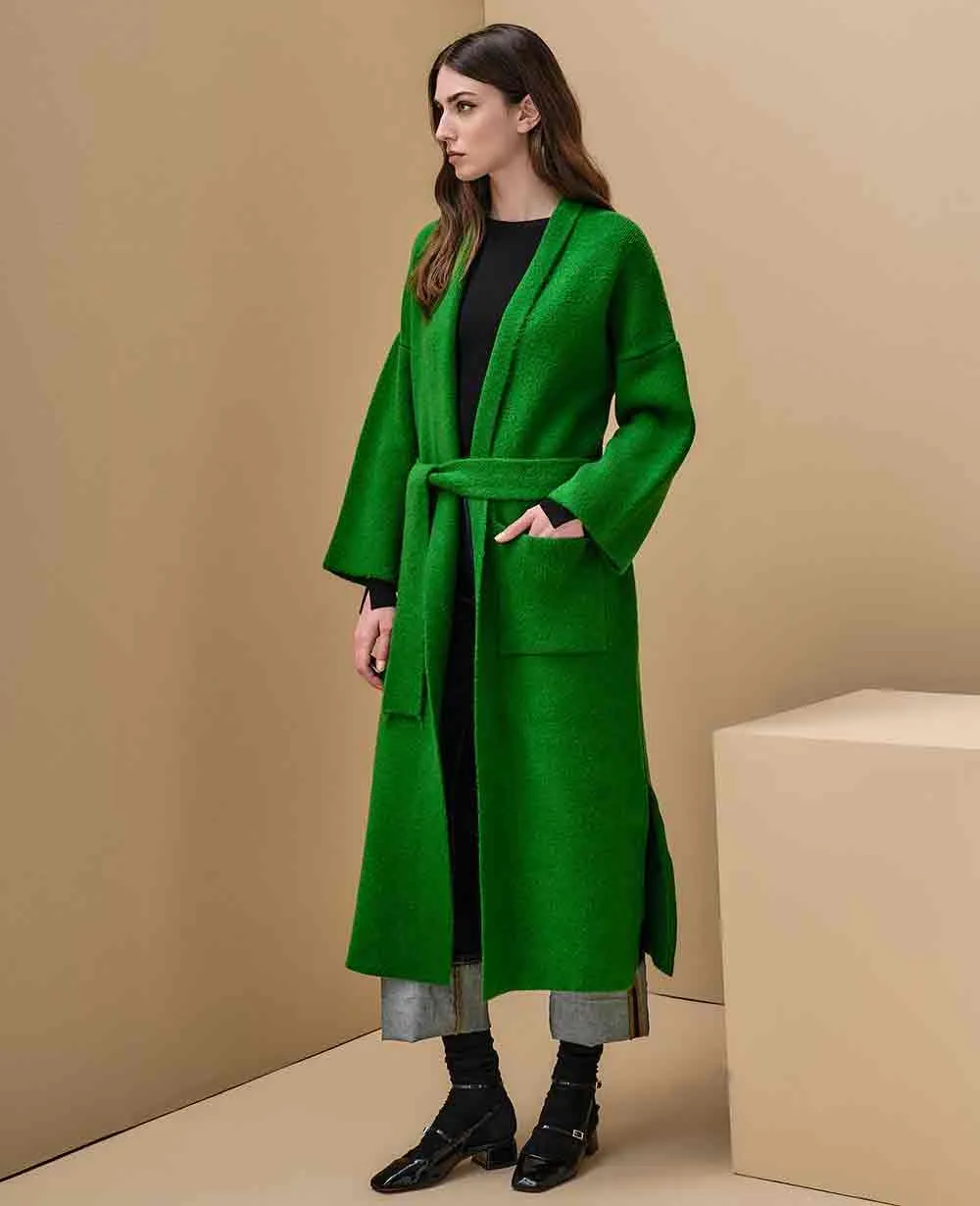 OVERSIZED KNIT COAT WITH BELT GREEN