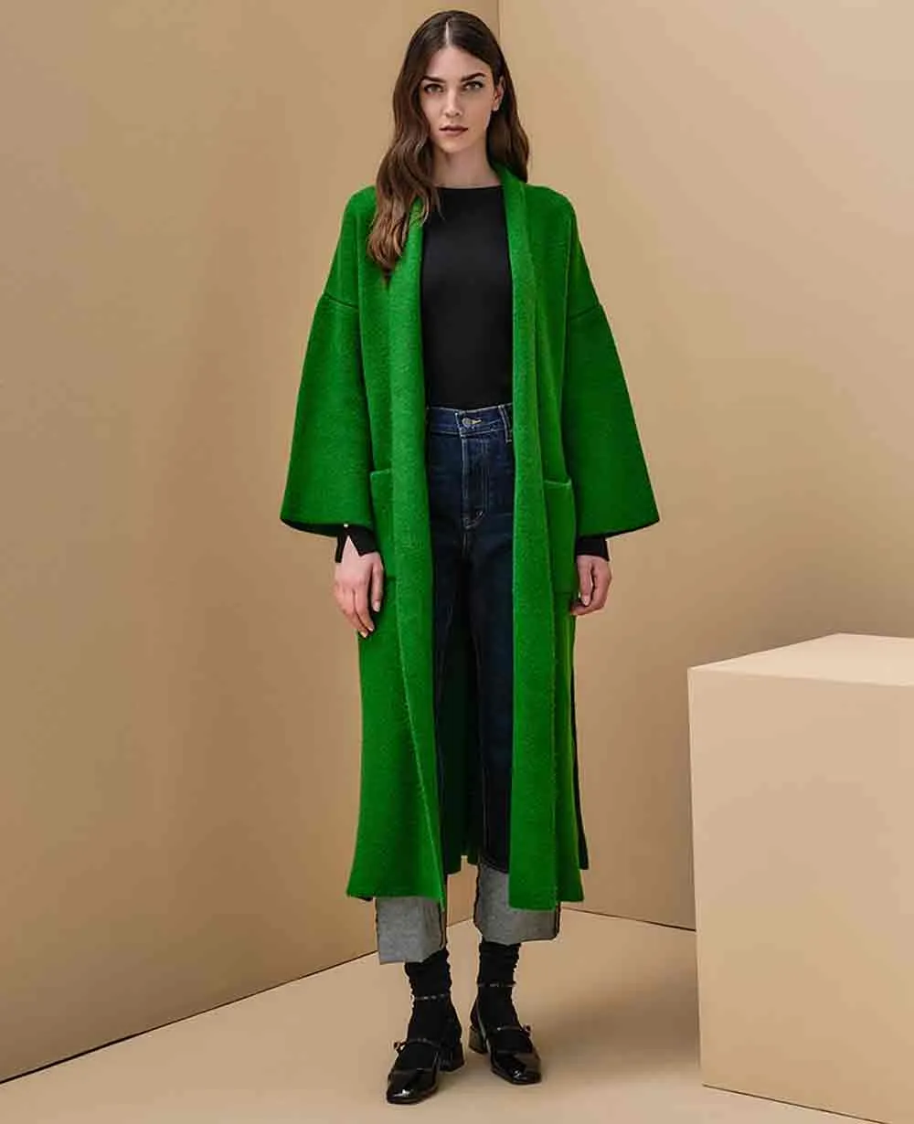 OVERSIZED KNIT COAT WITH BELT GREEN