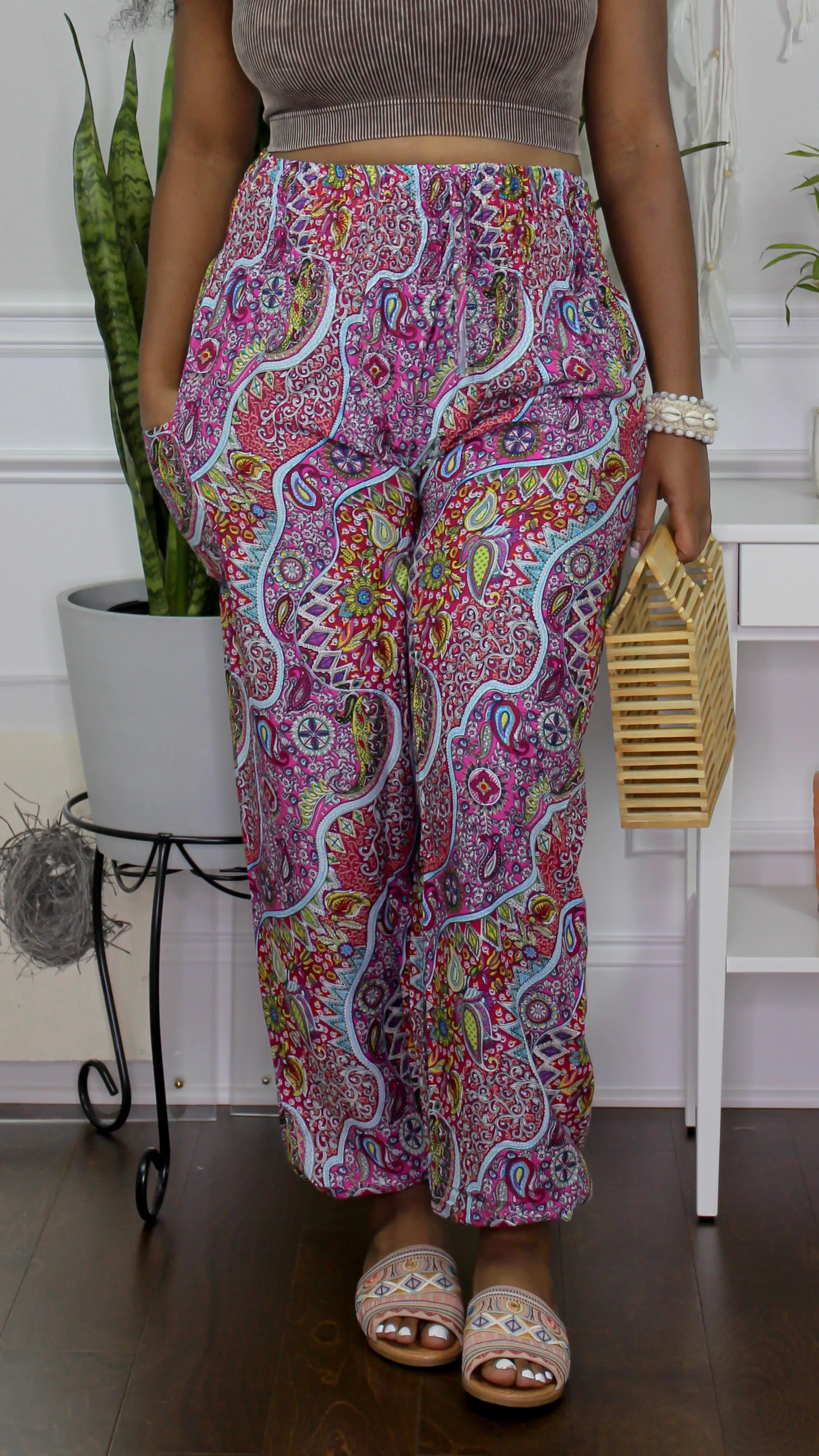 Paisley Print Harem Pants in Red & Pink