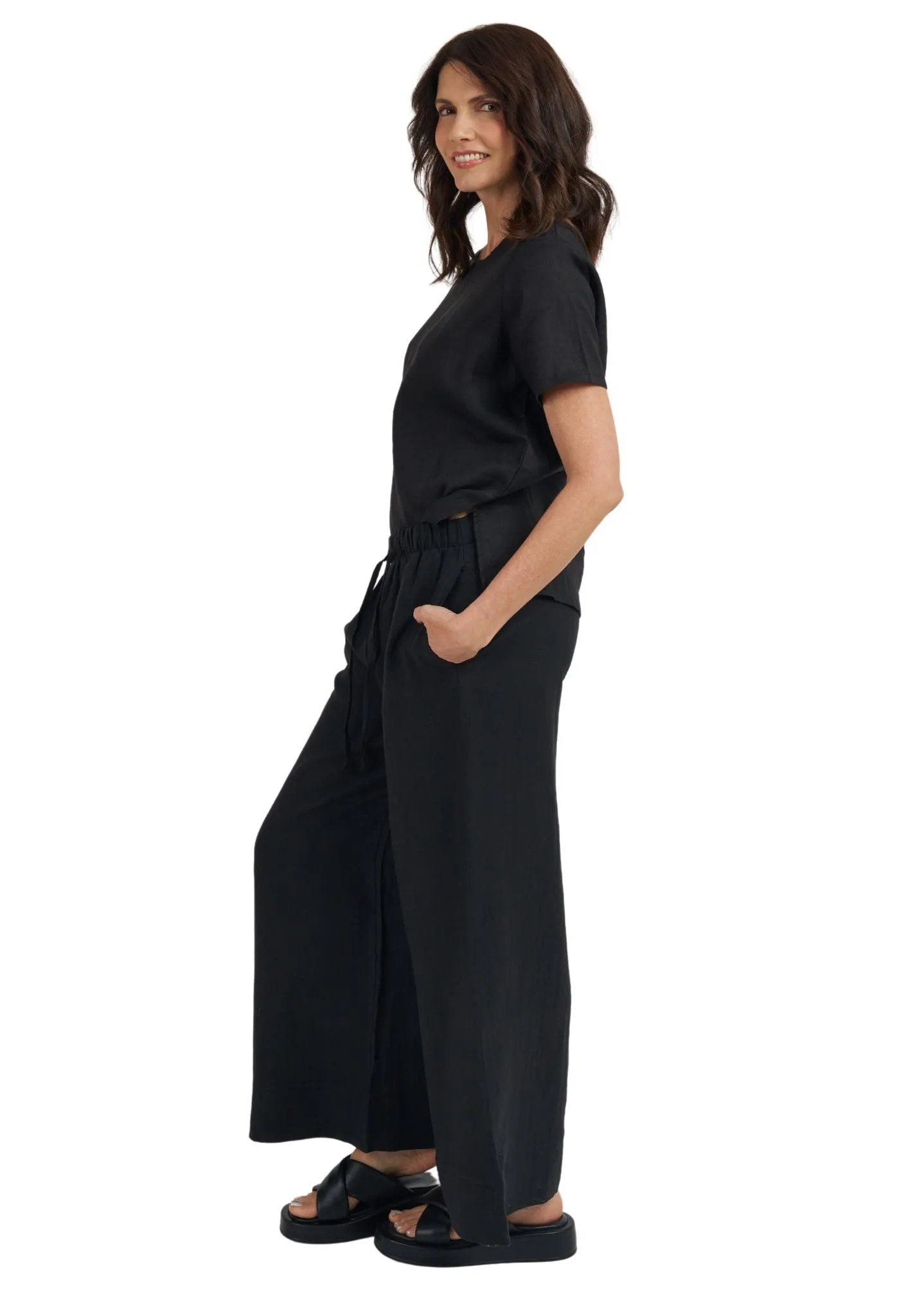 Palazzo Black Linen Pants