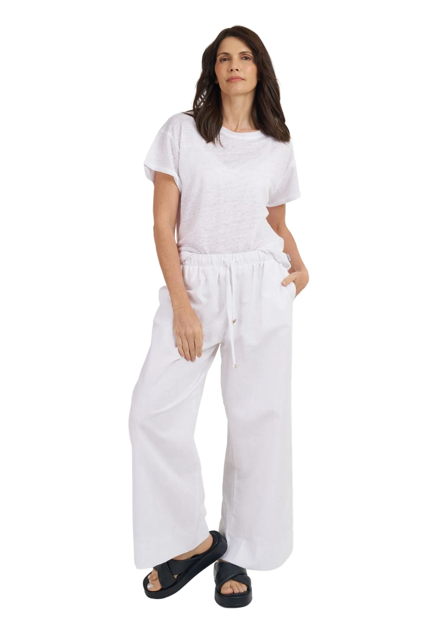 Palazzo White Linen Pants