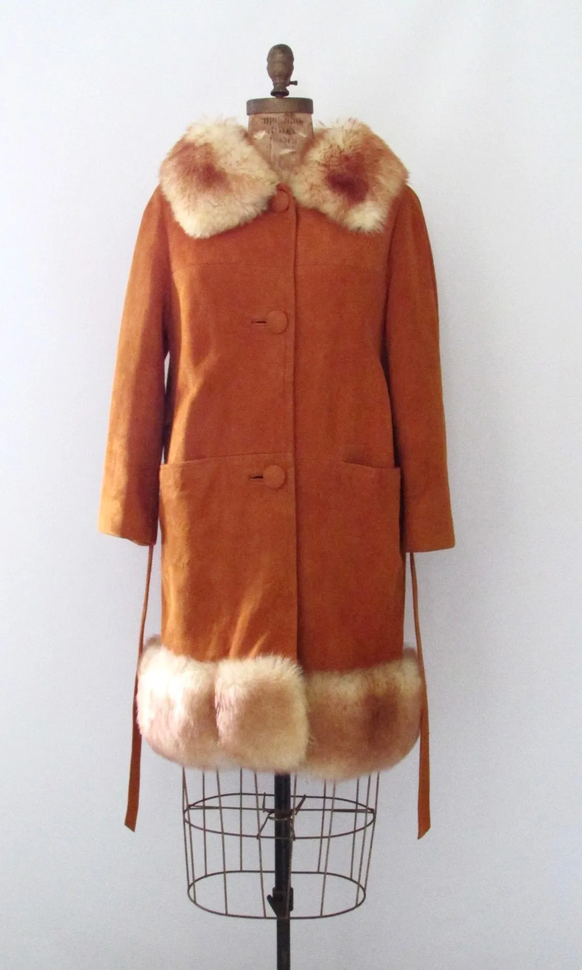 PENNY LANE 60s Suede and Sheepskin Shearling Belted Coat, Medium