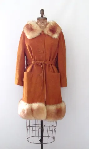 PENNY LANE 60s Suede and Sheepskin Shearling Belted Coat, Medium