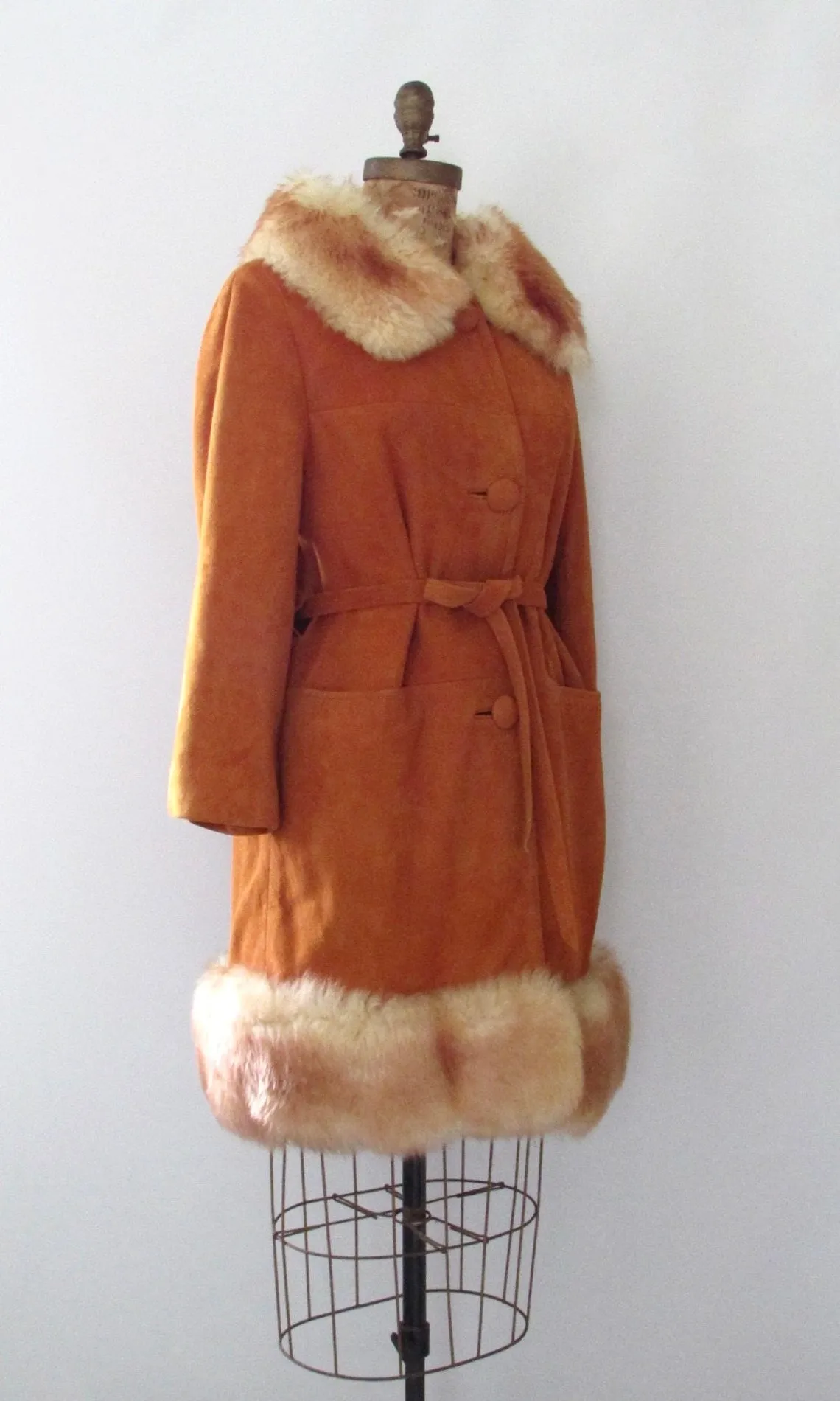 PENNY LANE 60s Suede and Sheepskin Shearling Belted Coat, Medium