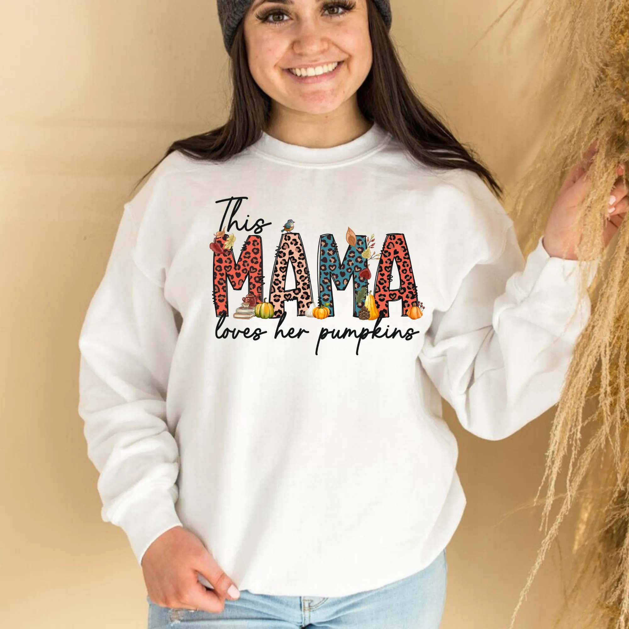 Personalized This Mama Loves Her Pumpkins Crewneck Sweatshirt