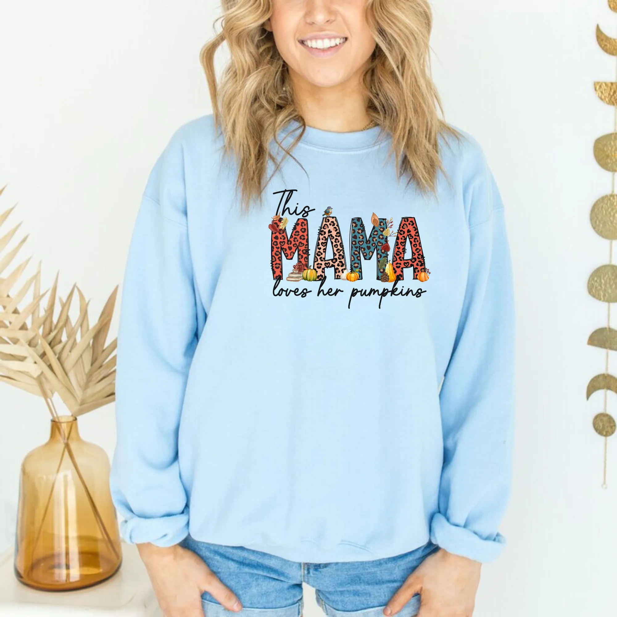 Personalized This Mama Loves Her Pumpkins Crewneck Sweatshirt