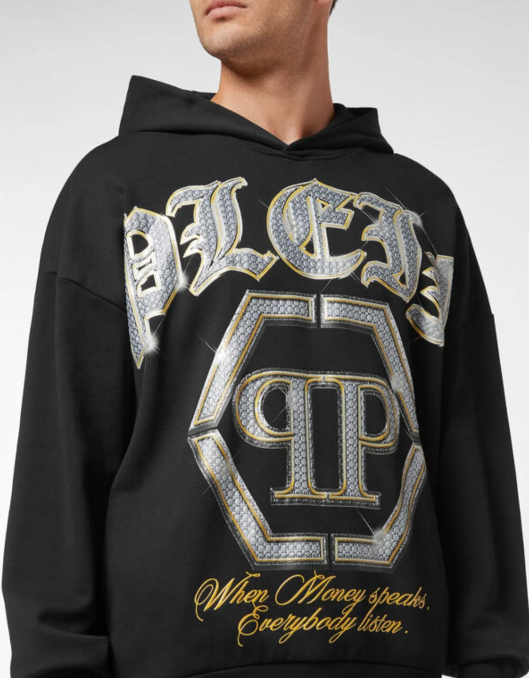 Philipp Plein Hoodie Sweatshirt With Crystals Size XL