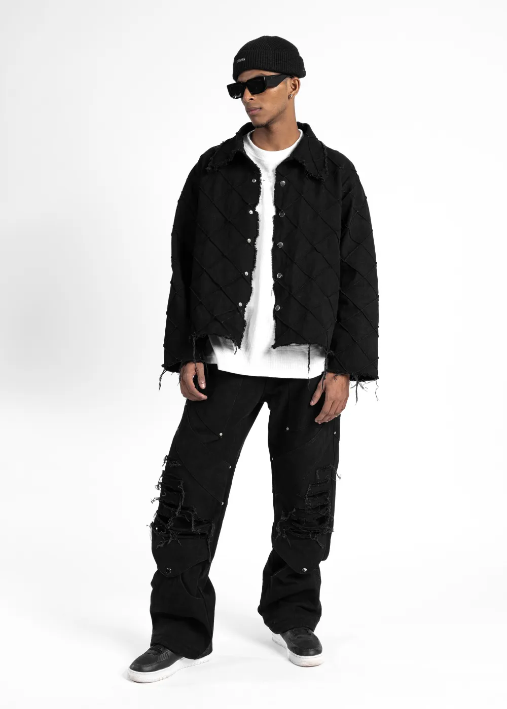 PIN TUCKS JACKET - BLACK