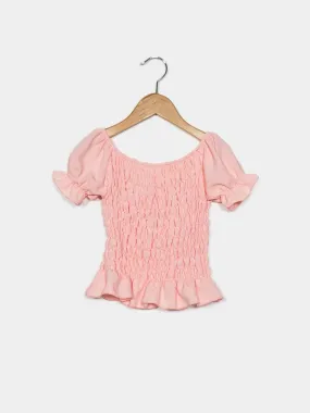 Pink Ruched Smocked Top