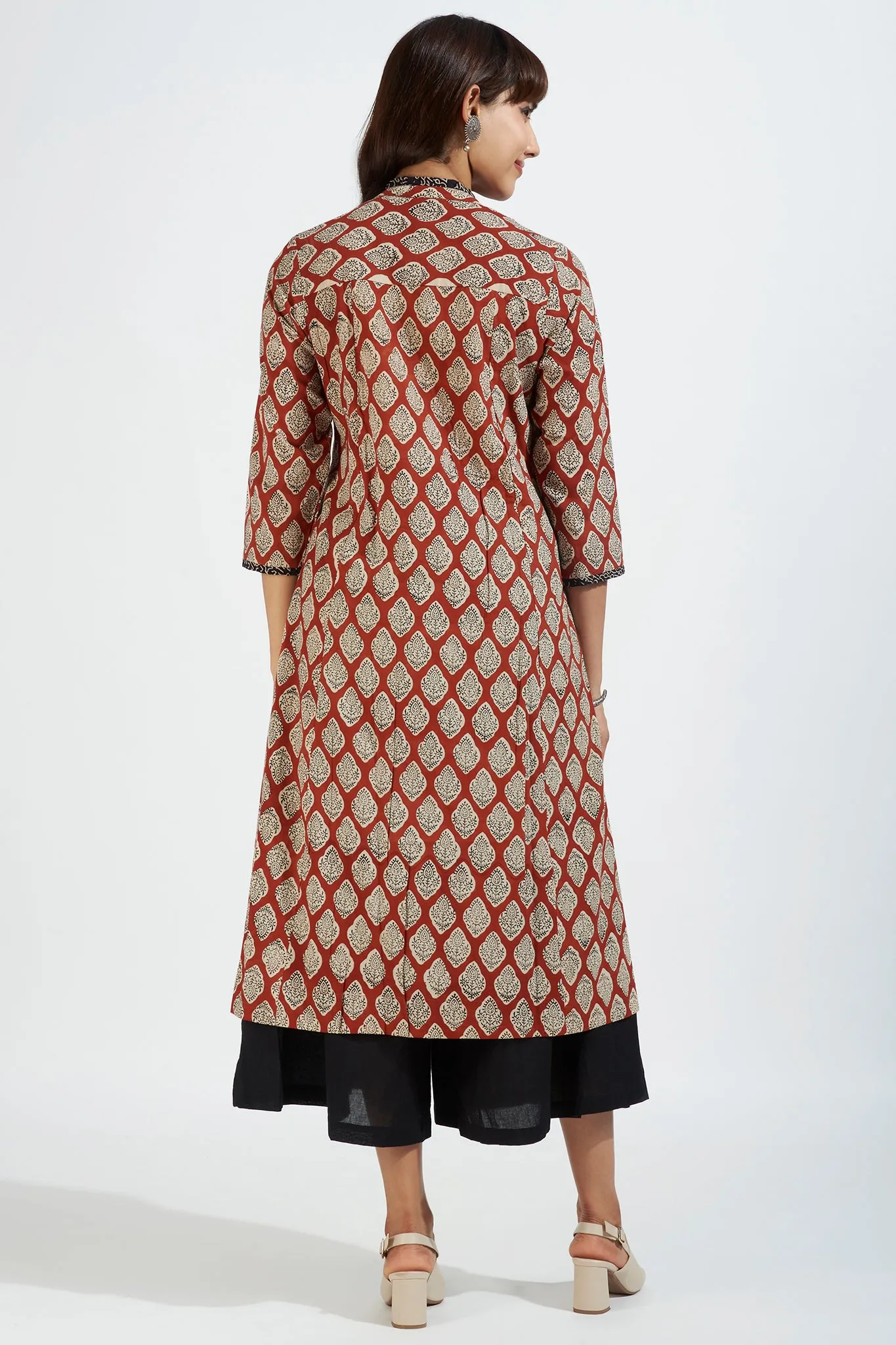 pleated neck pintuck dress - rusty red & mughal charm