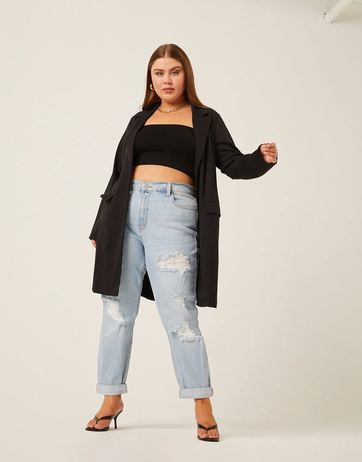 Plus Size Longline Knit Blazer