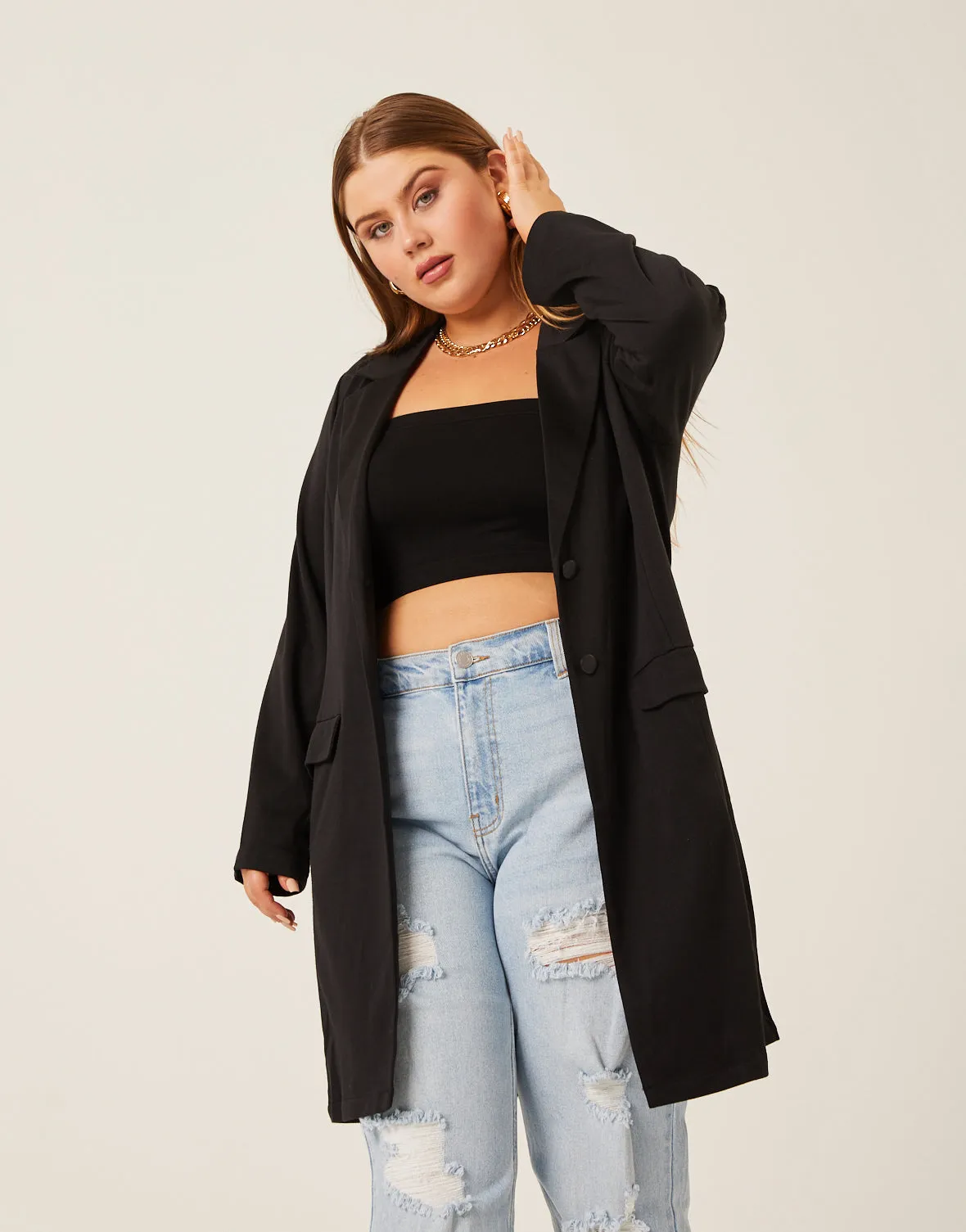 Plus Size Longline Knit Blazer