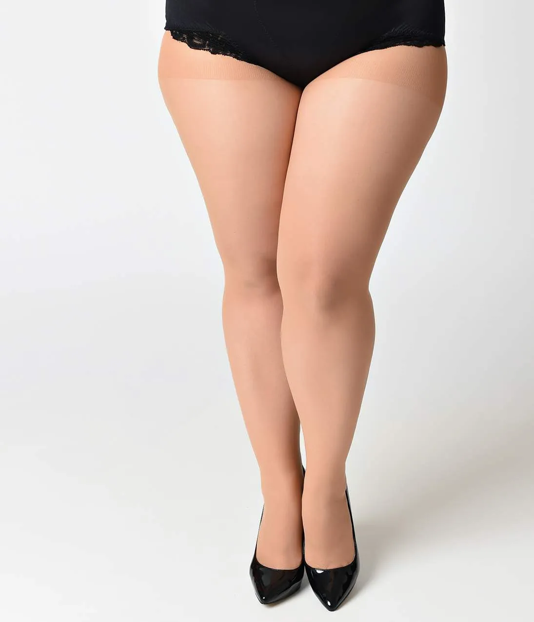 Plus Size Nude & Black Sheer Cuban Heel Pantyhose