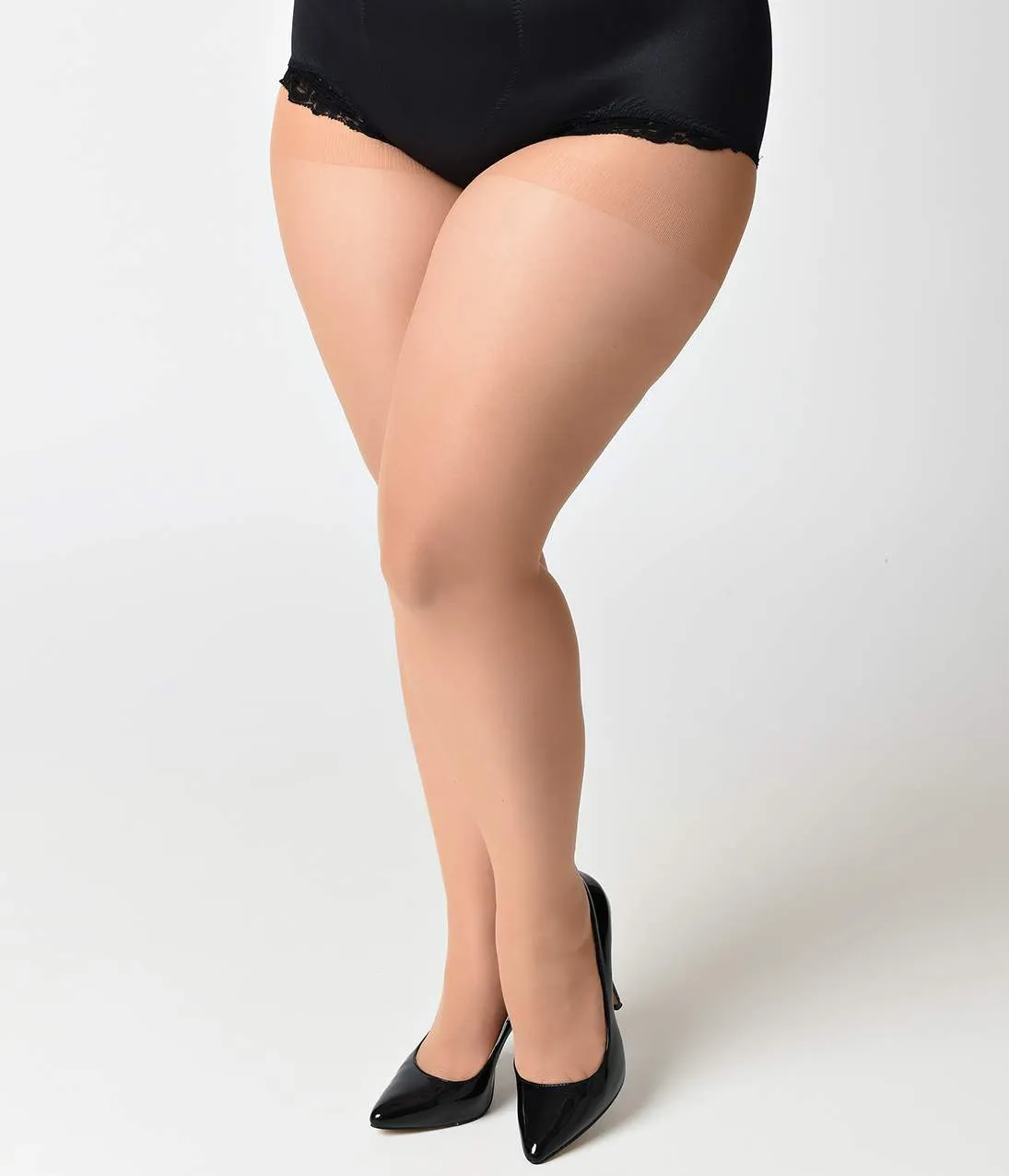 Plus Size Nude & Black Sheer Cuban Heel Pantyhose