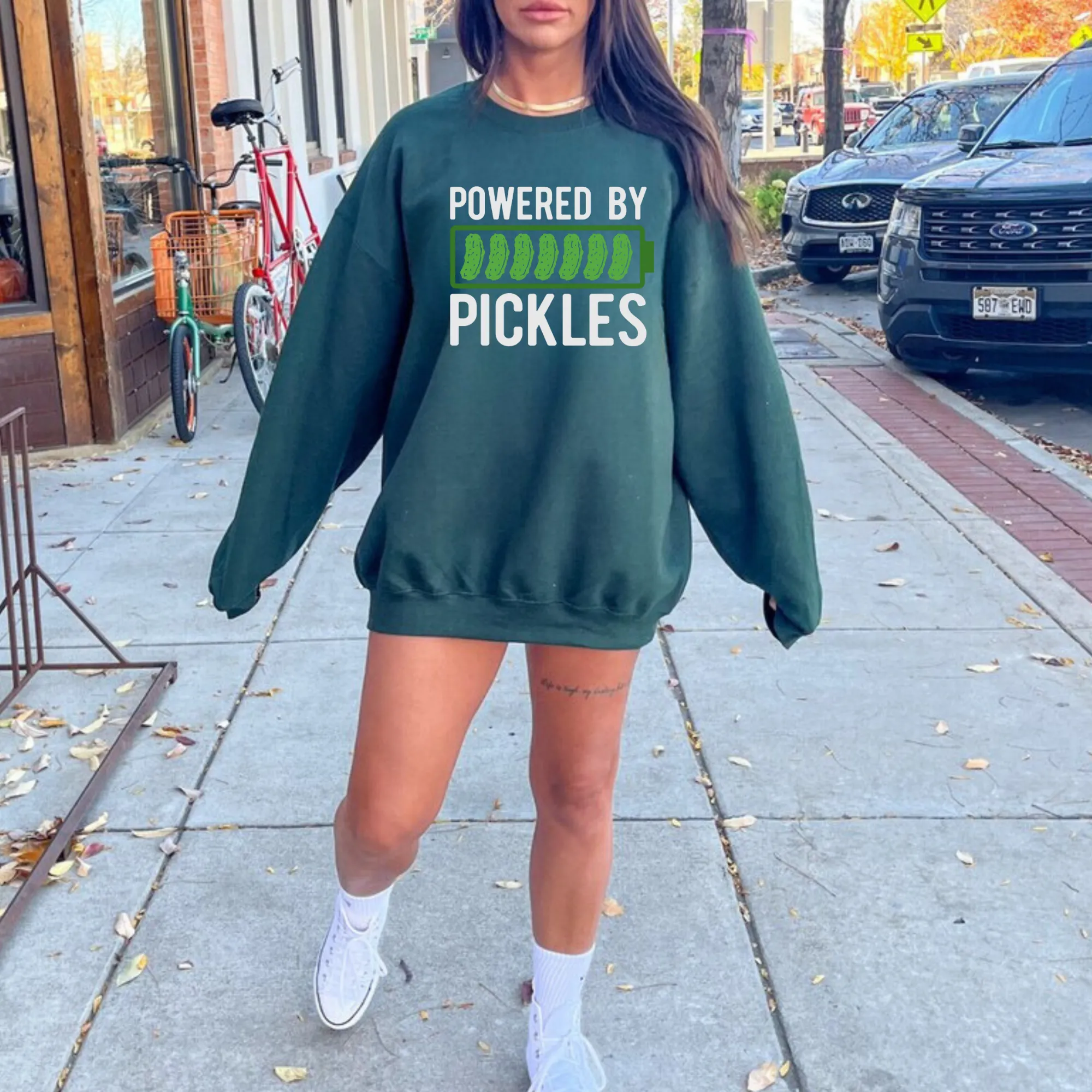 Powered By Pickles | Funny Pickle Sweatshirt