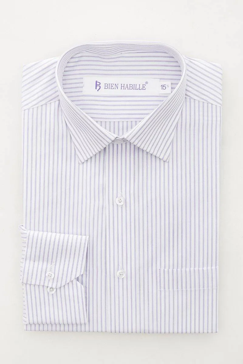 Purple Stripes on White Formal Cotton Mens Dress Shirts