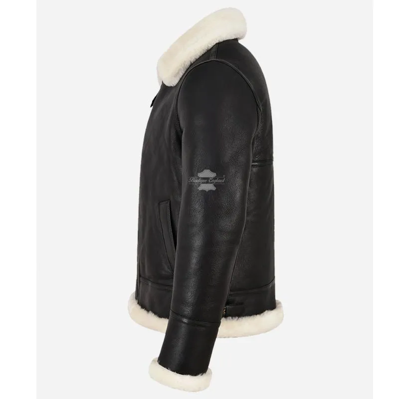 RAF MEN'S Classic Shearling Sheepskin Jacket Black B3 Bomber Jacket