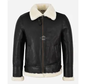 RAF MEN'S Classic Shearling Sheepskin Jacket Black B3 Bomber Jacket