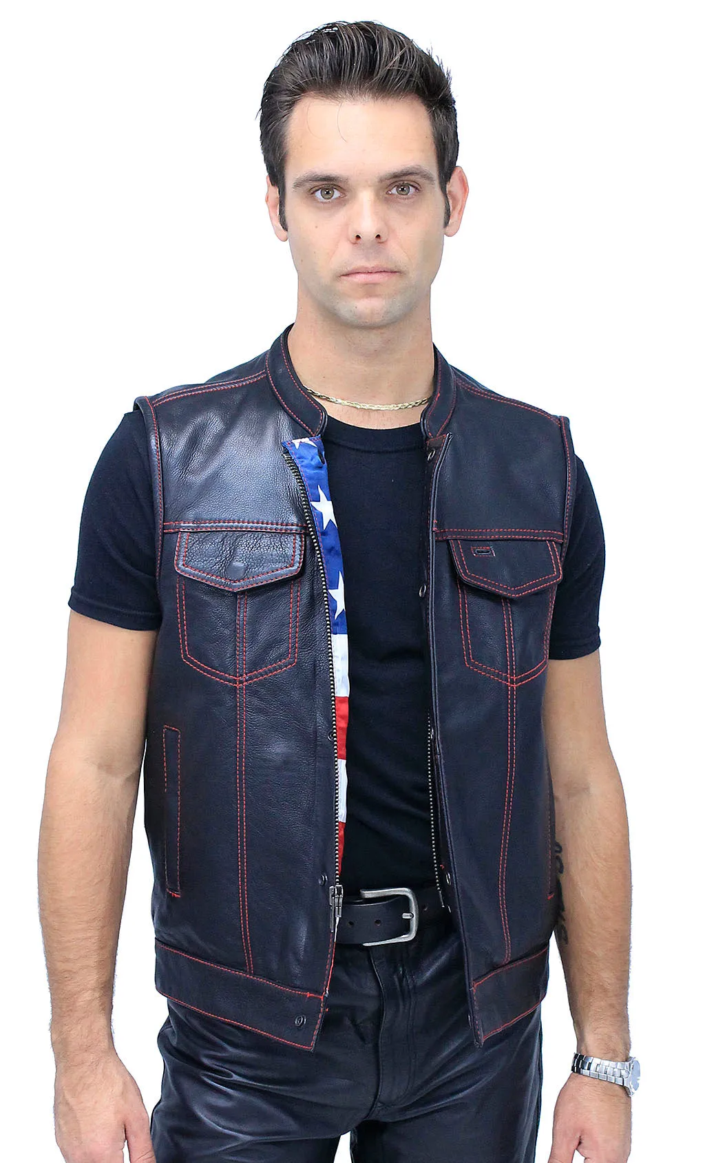 Red Stitch Flag Lined Ultra Premium Club Vest #VM684FLAGR