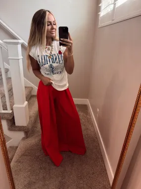 Red wide leg pant