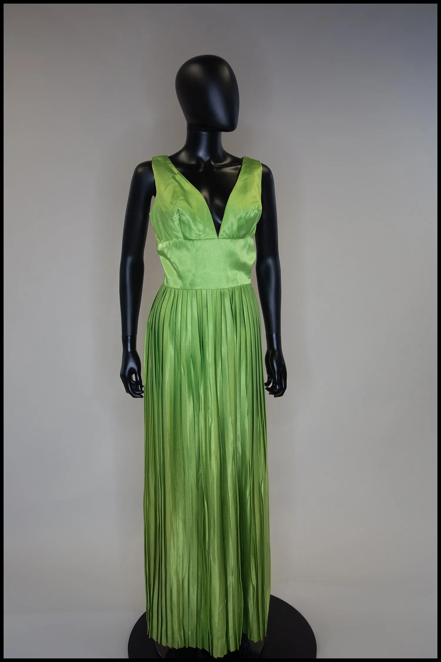 RESERVED Vintage 1960s Lime Green Satin Pleated Jumpsuit Gown