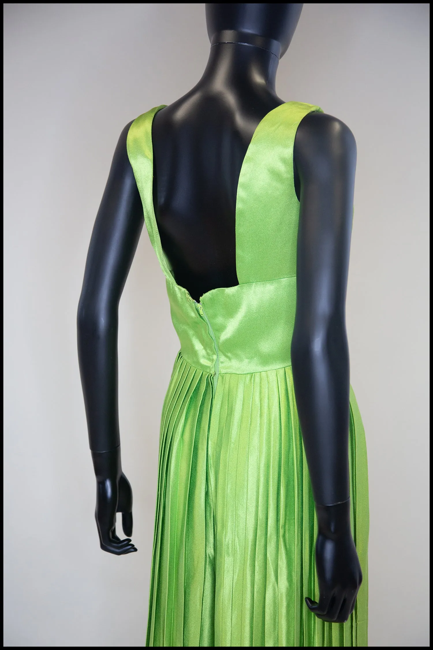 RESERVED Vintage 1960s Lime Green Satin Pleated Jumpsuit Gown