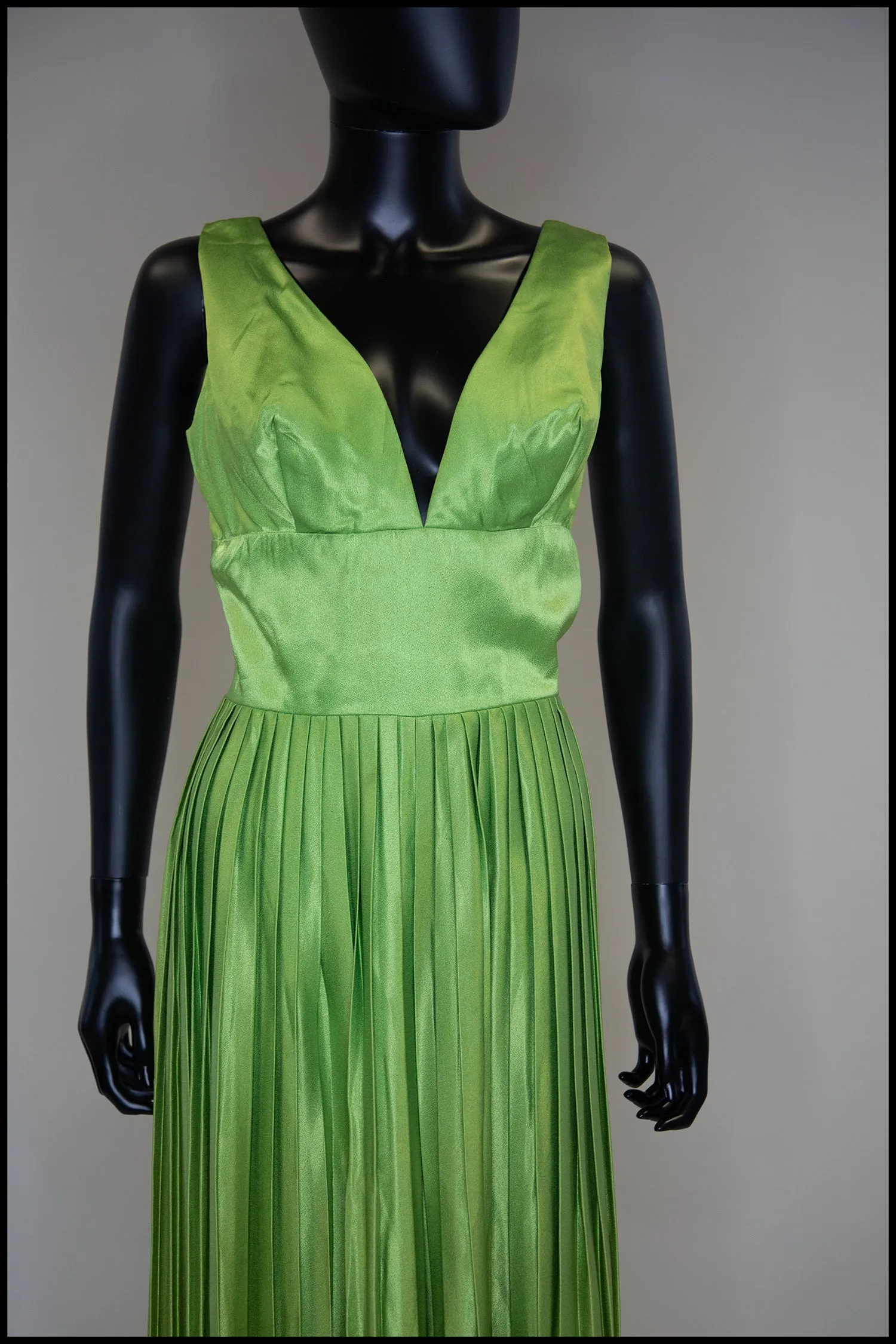 RESERVED Vintage 1960s Lime Green Satin Pleated Jumpsuit Gown