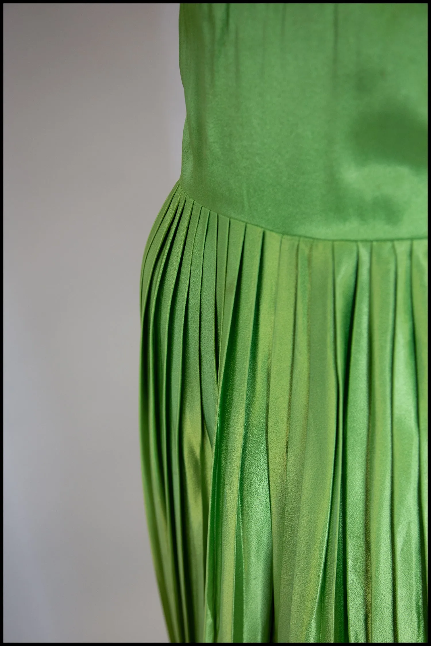 RESERVED Vintage 1960s Lime Green Satin Pleated Jumpsuit Gown