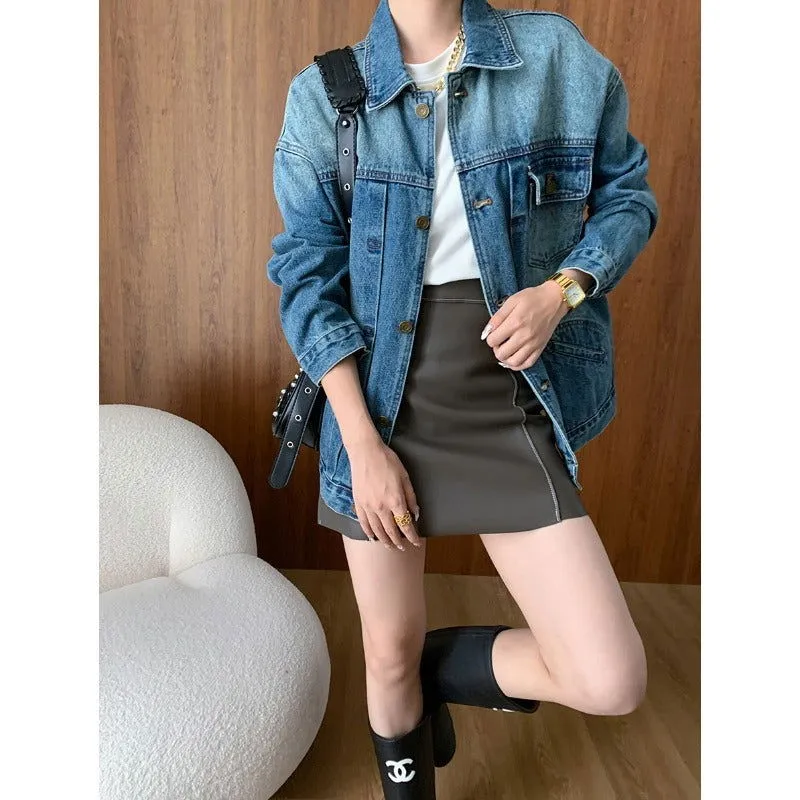 Retro Distressed Loose Profile Denim Coat Early Autumn