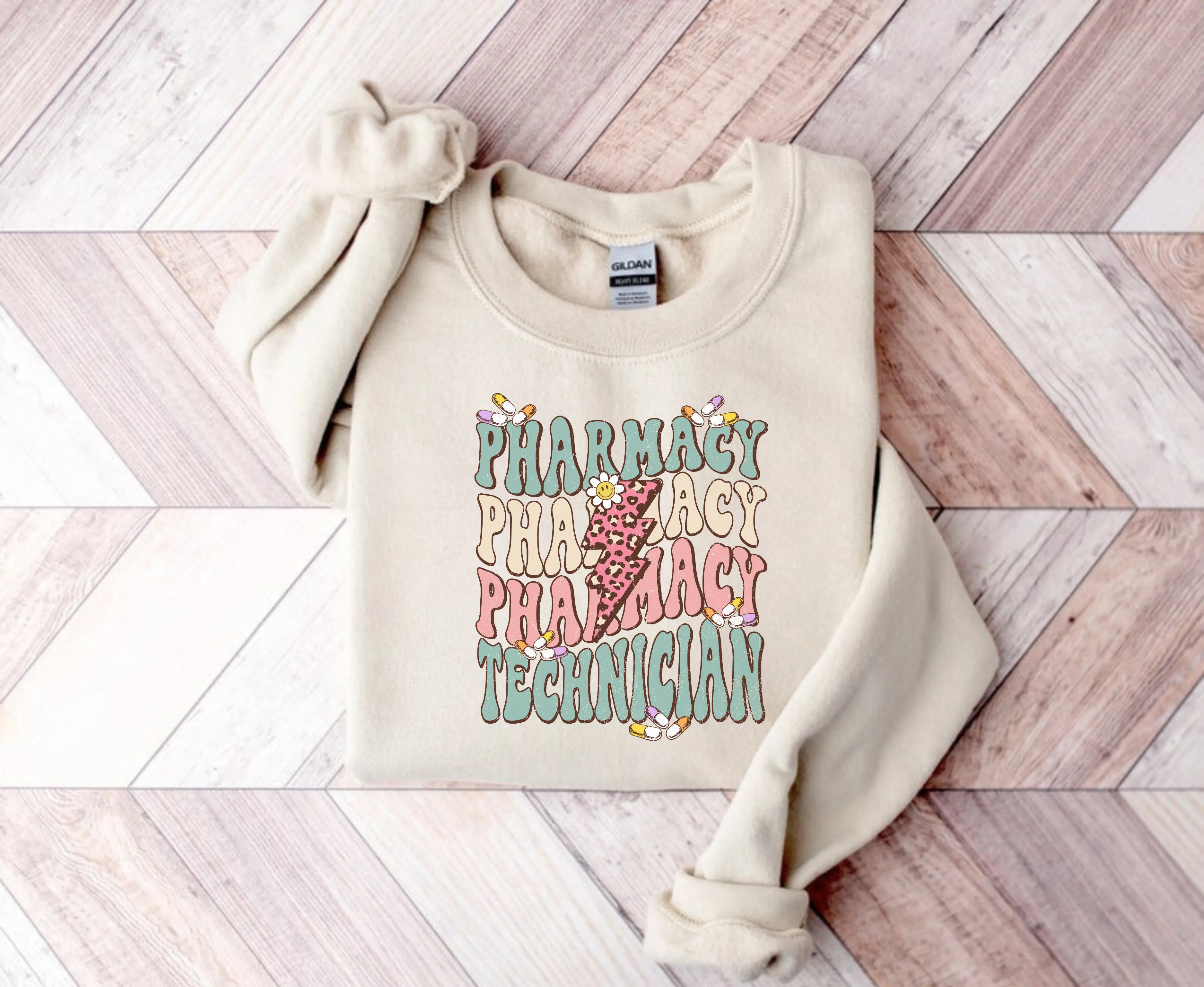 Retro Leopard Print Pharmacy Tech Crewneck Sweatshirt