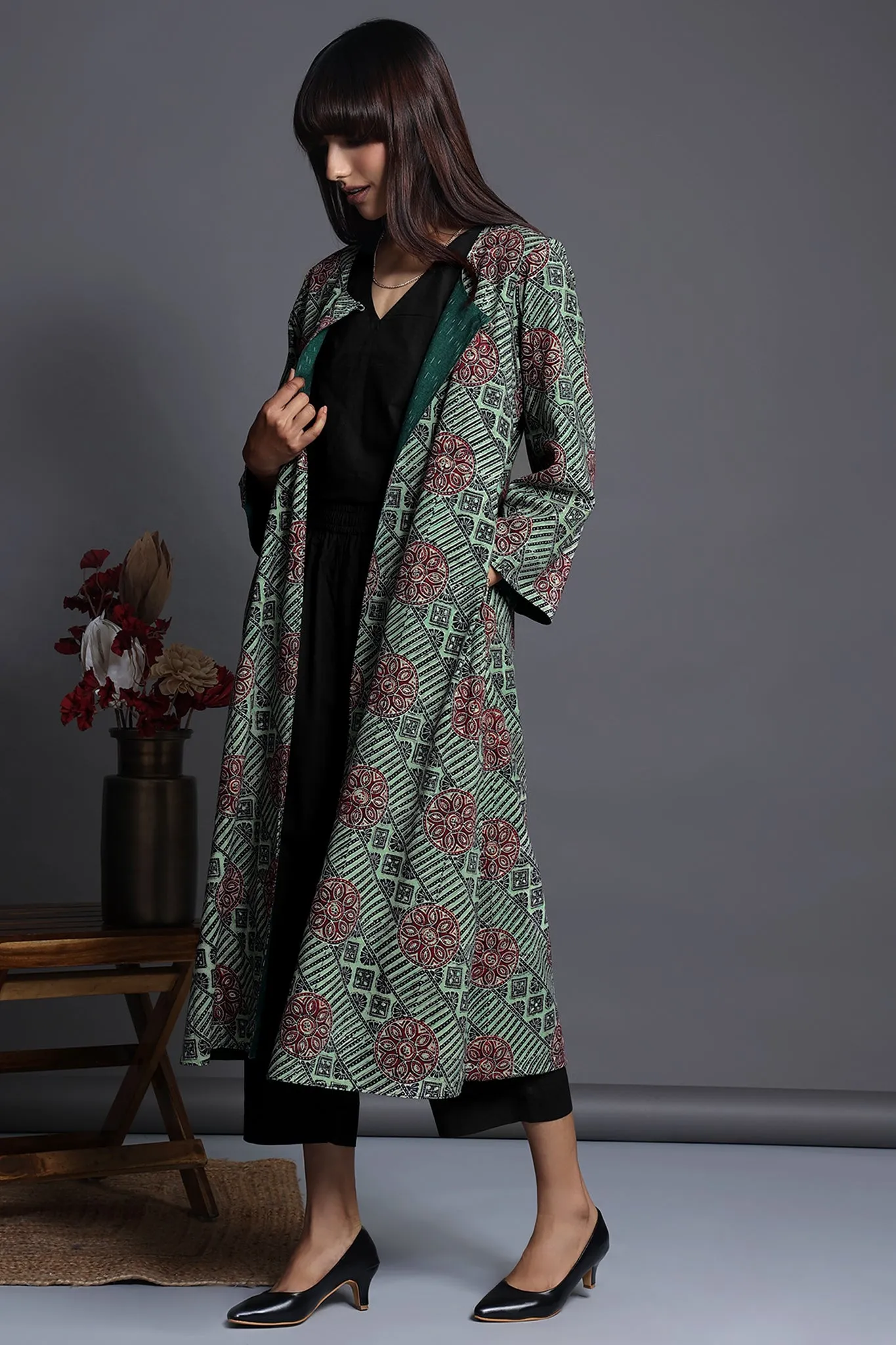 reversible choga (only jacket) - verdant enigma & vintage mandala