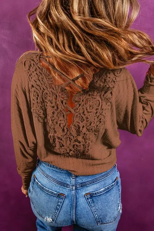 Ribbed Round Neck Long Sleeve Blouse