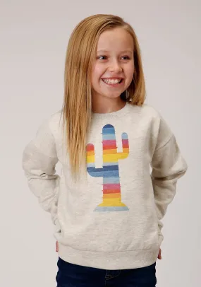 Roper Girls Cream Cotton Blend Multi Cactus Sweatshirt