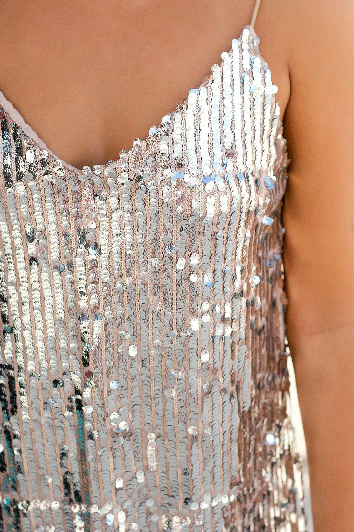 Rose Silver Sequined Short Dress