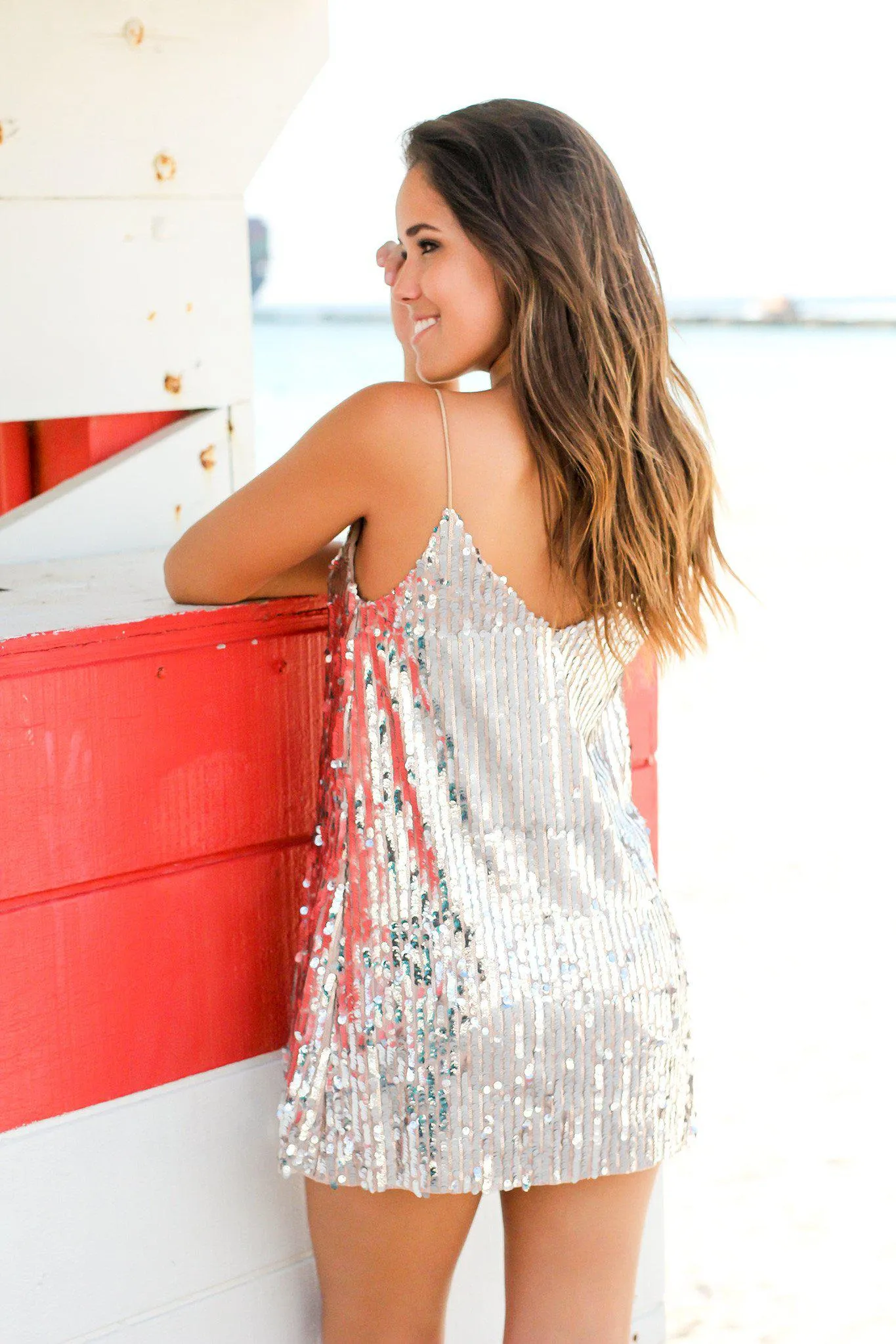 Rose Silver Sequined Short Dress