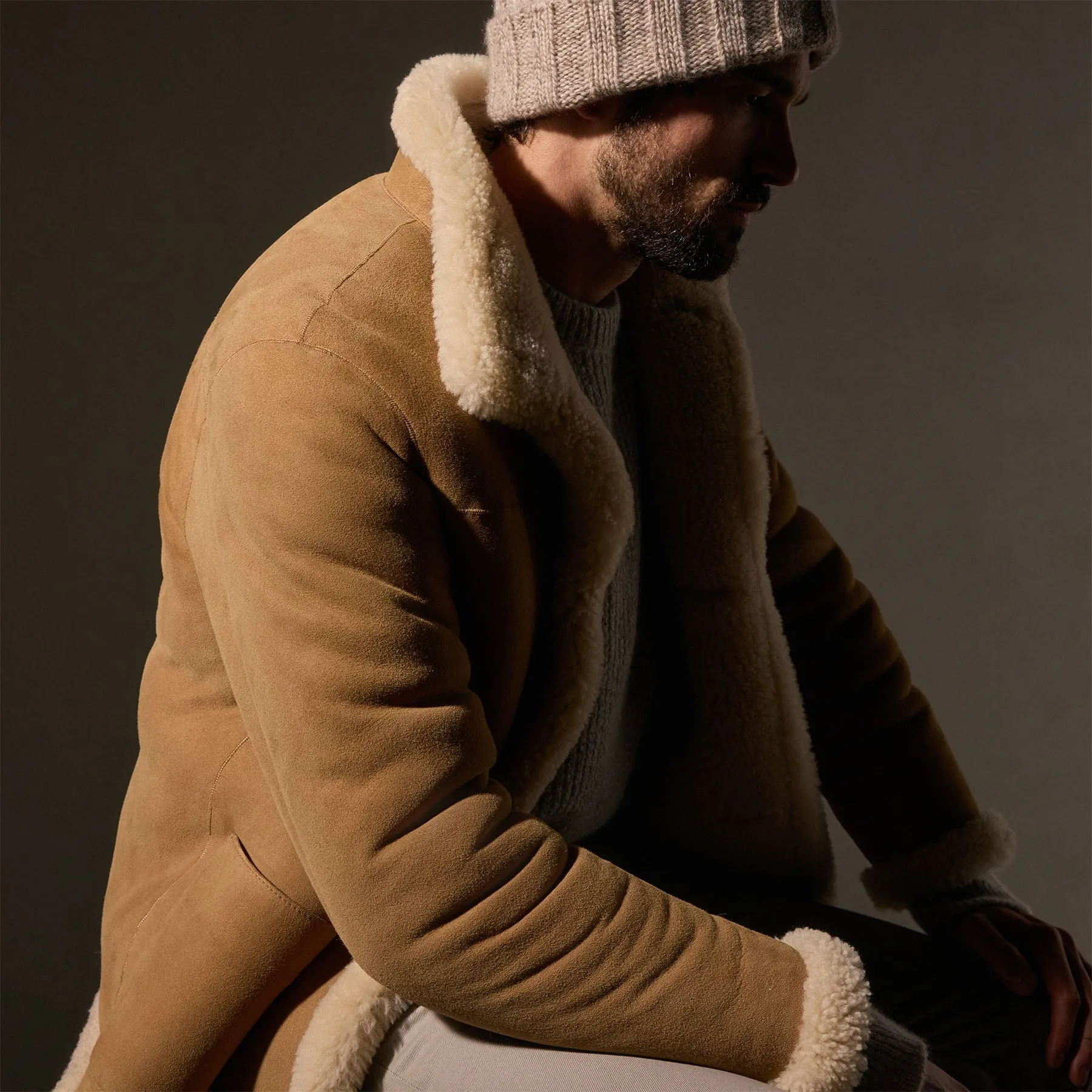 Shearling Car Coat - Caramel