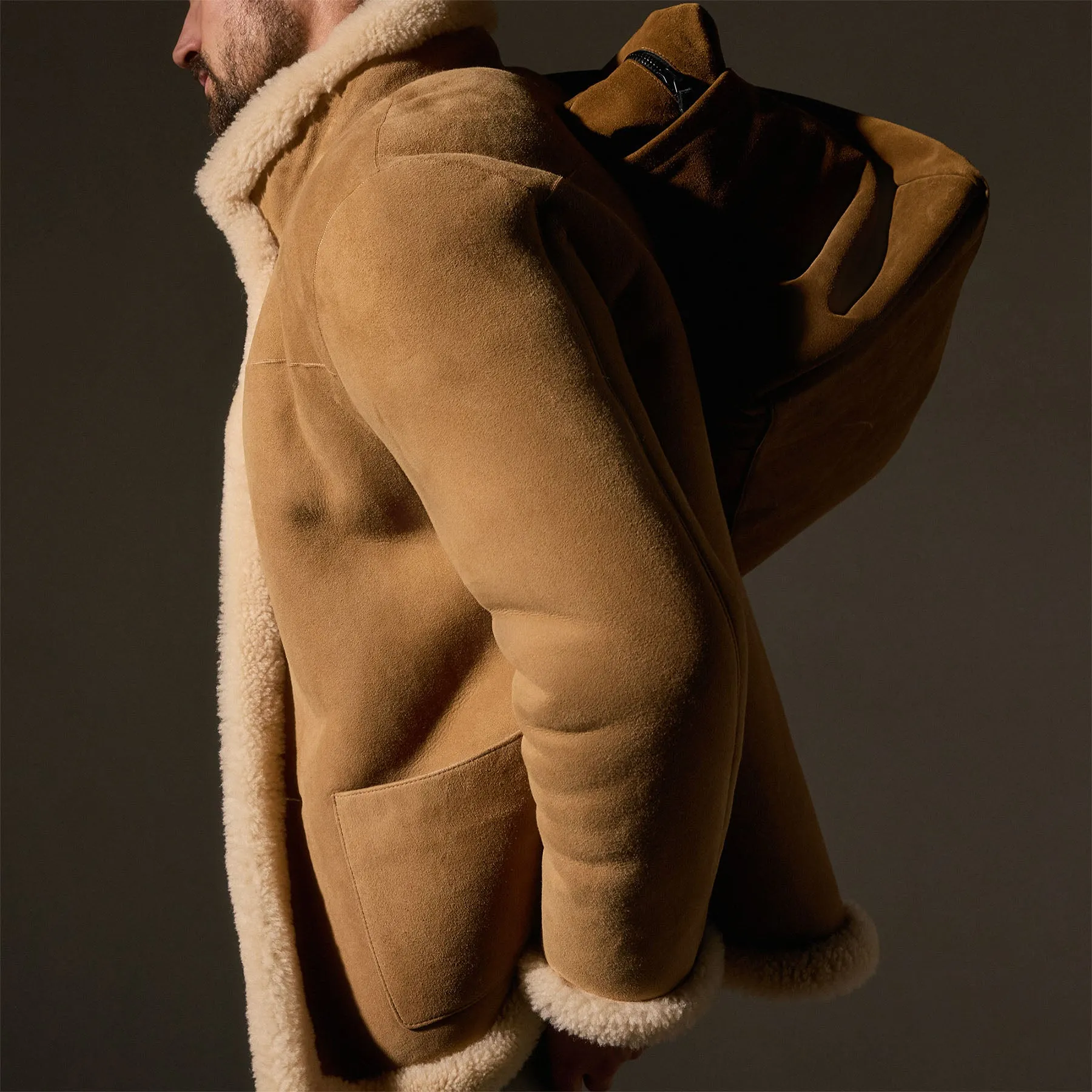 Shearling Car Coat - Caramel