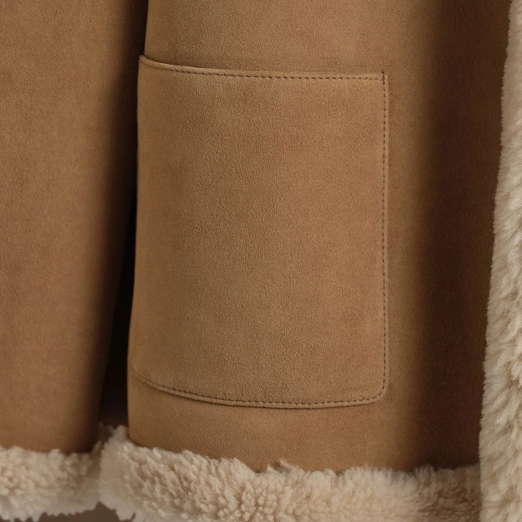 Shearling Car Coat - Caramel