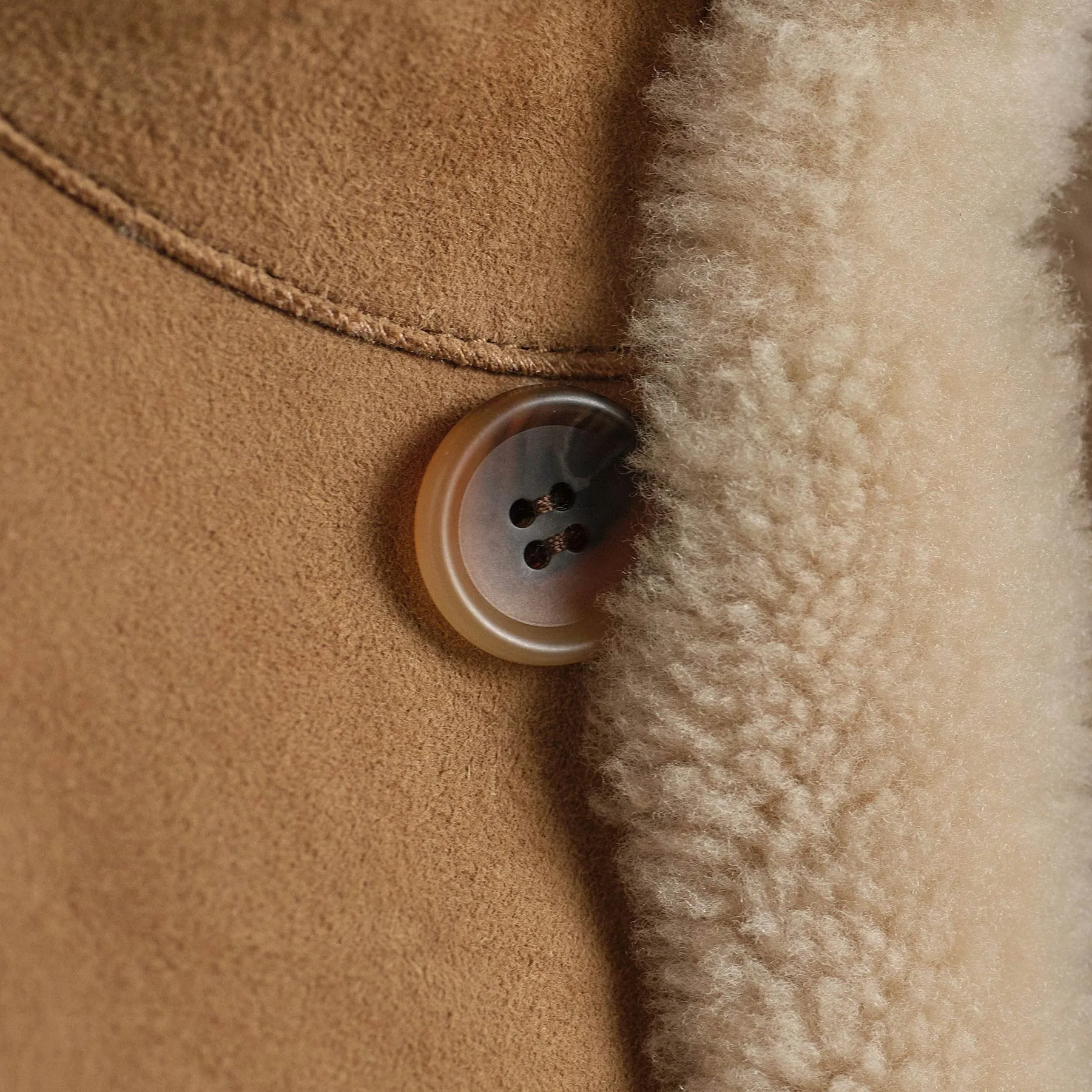 Shearling Car Coat - Caramel