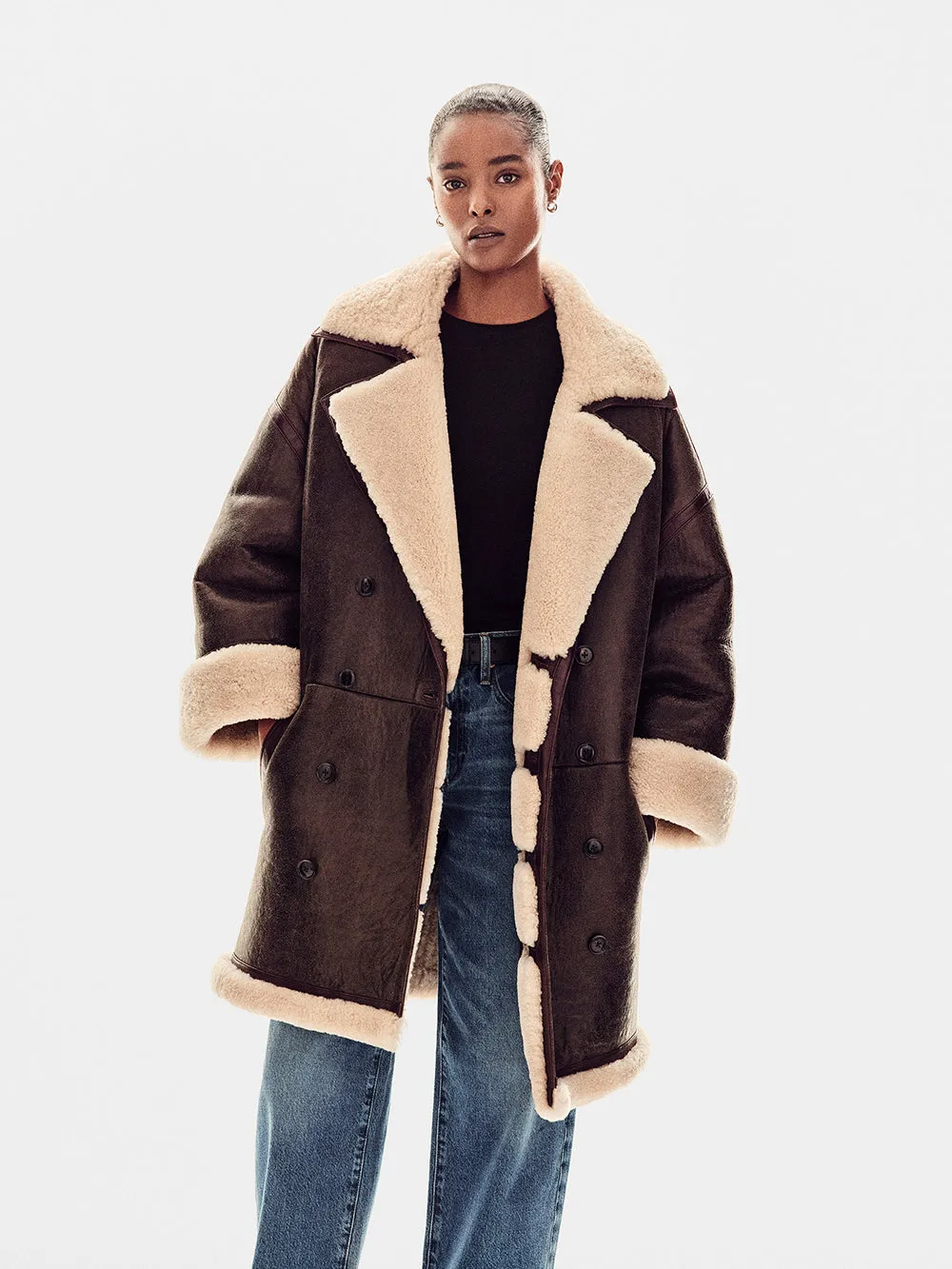 Shearling Cocoon Coat -- Cardamom