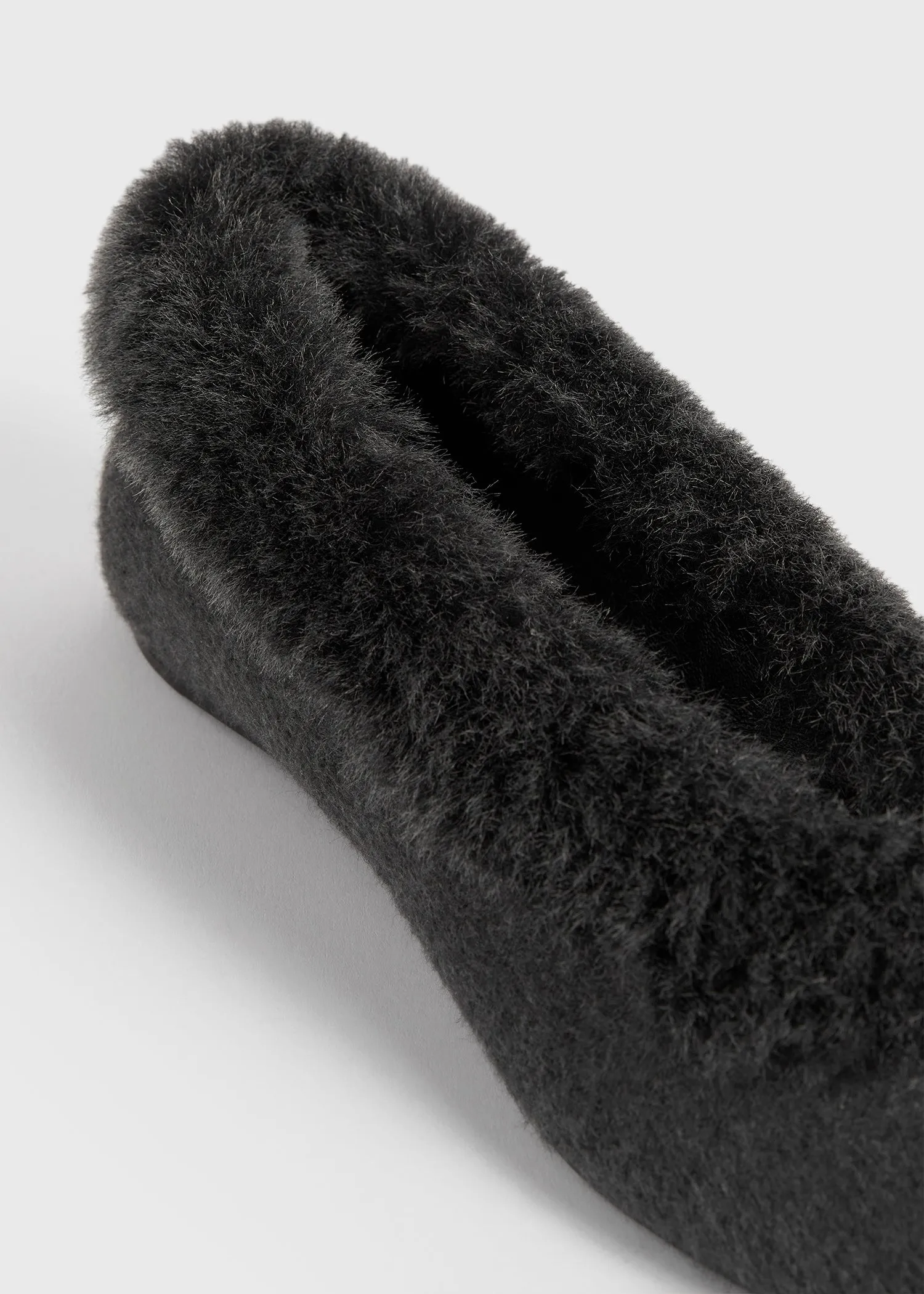 Shearling-edge flannel ballerinas dark grey melange