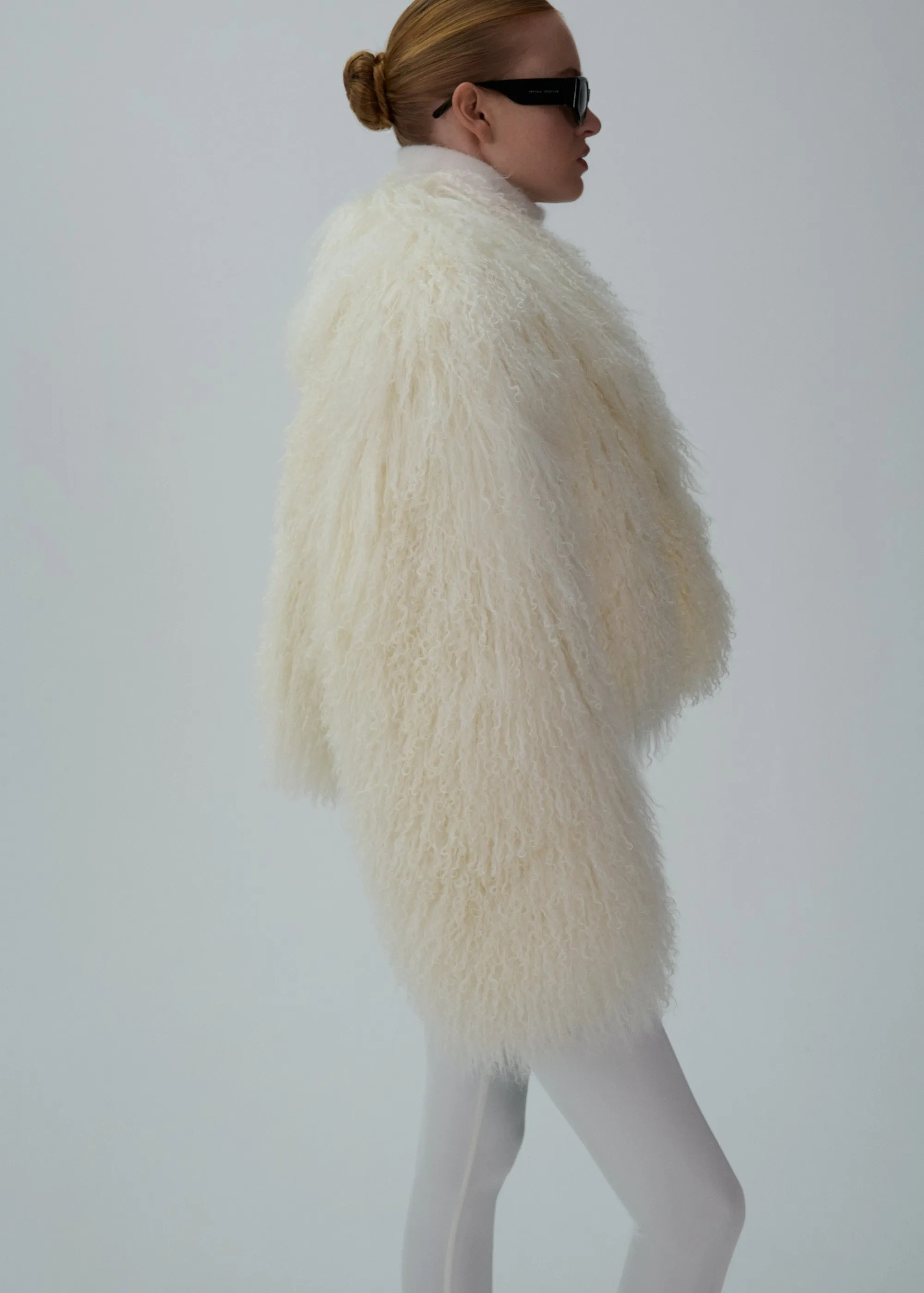 Short shag shearling coat in cream